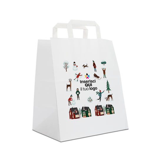 Shopper in carta Basic Take away bianco Natale- Printcentral - - -
