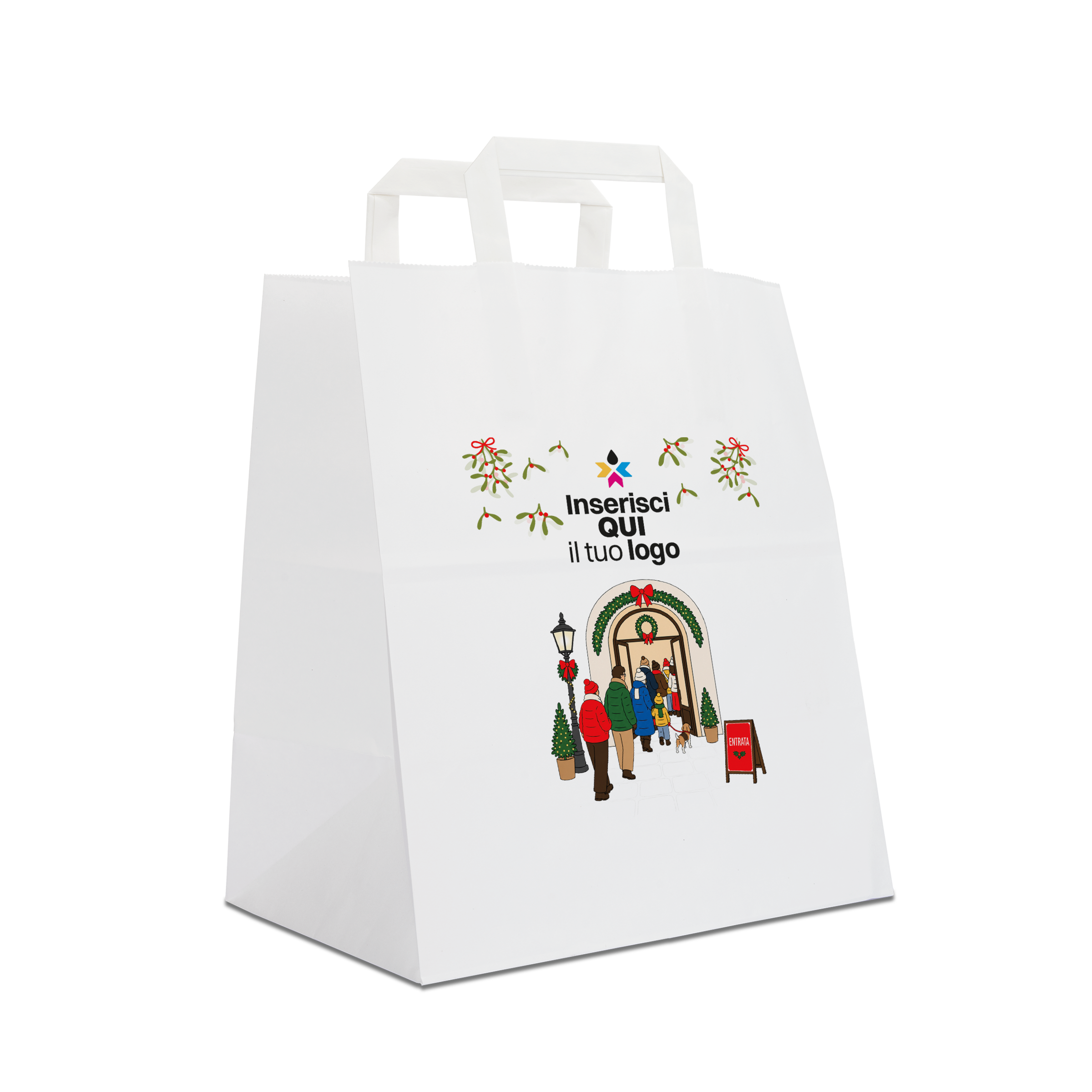 Shopper in carta Basic Take away bianco Natale- Printcentral - - -