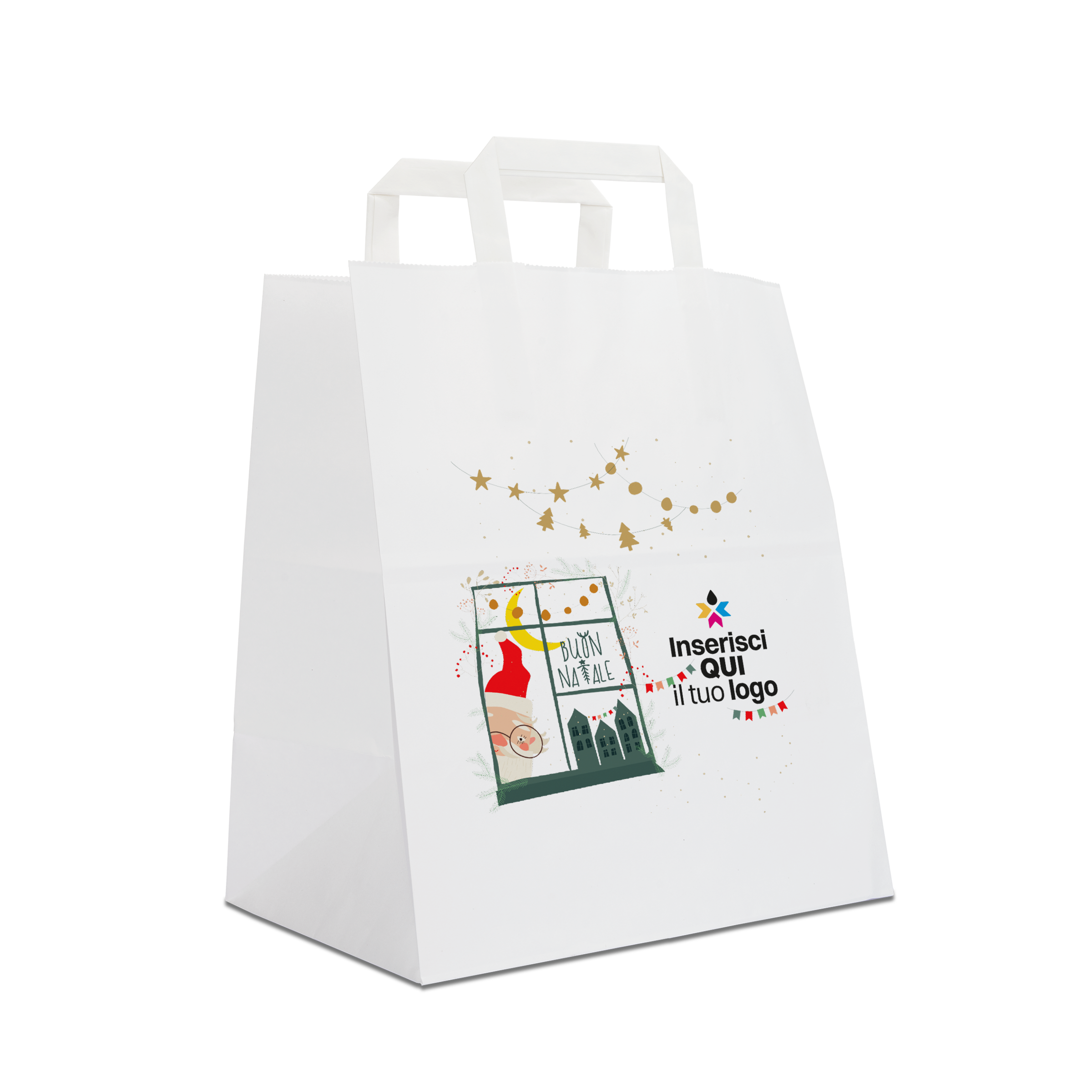 Shopper in carta Basic Take away bianco Natale- Printcentral - - -