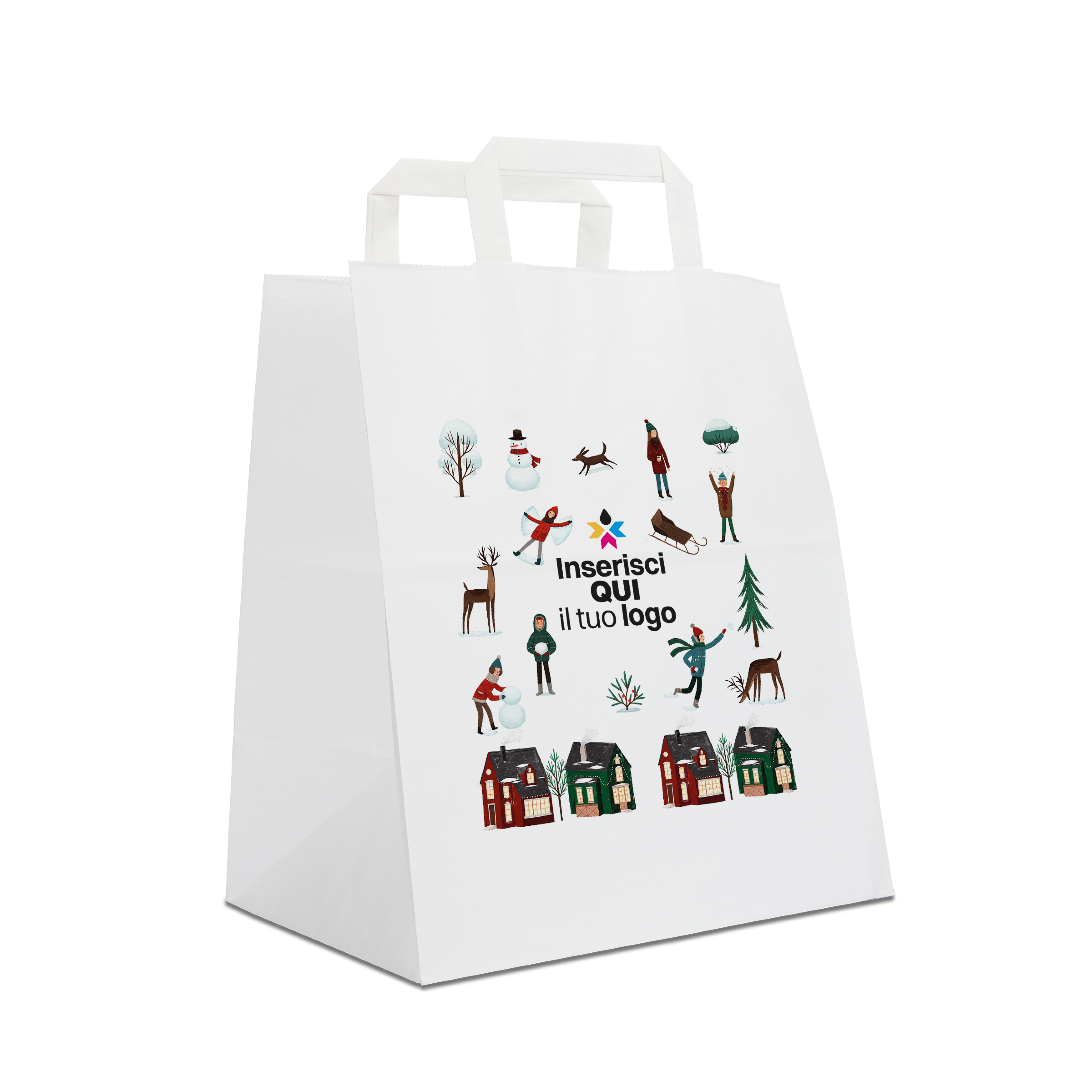 Shopper in carta Basic Take away bianco Natale- Printcentral - - -