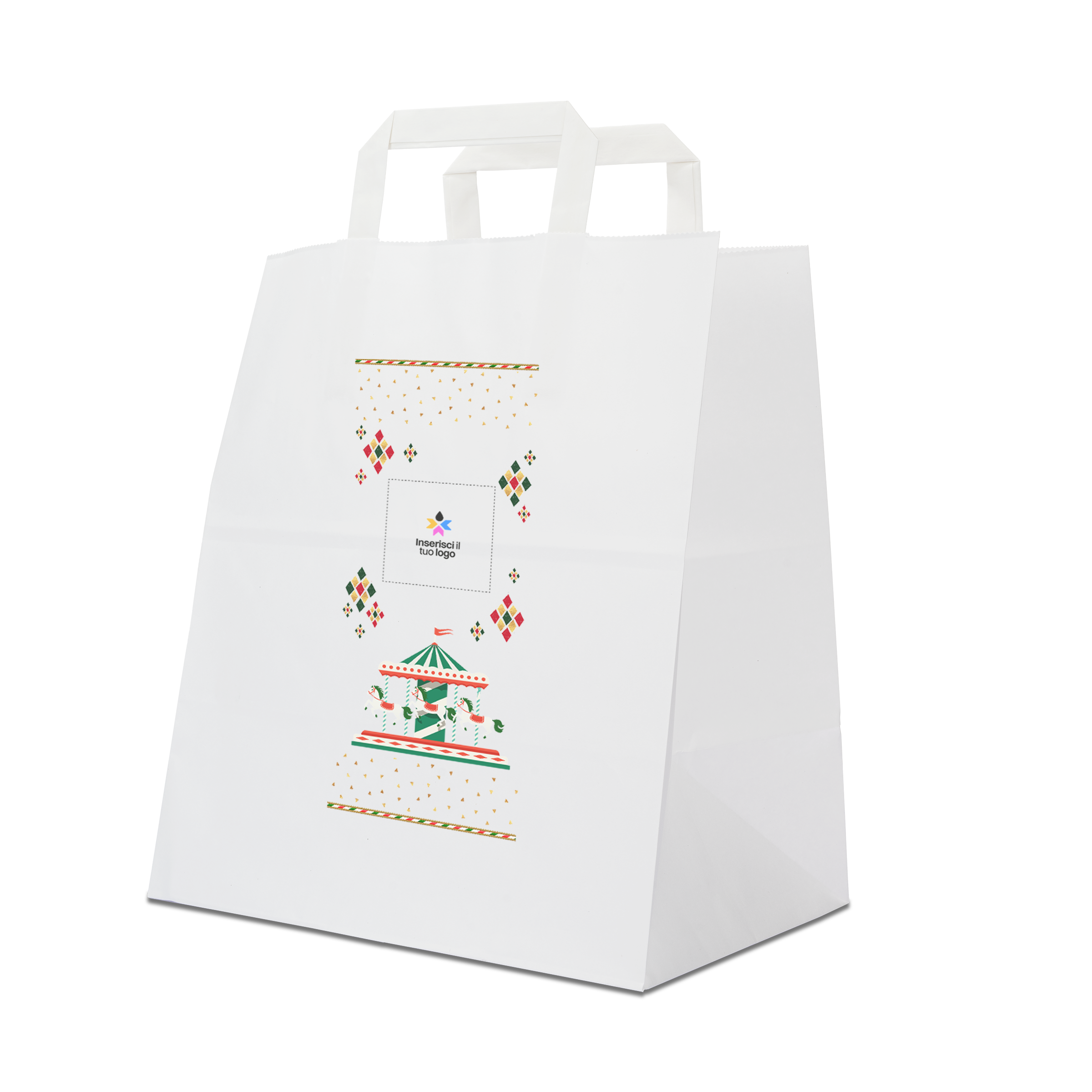 Shopper in carta Basic Take away bianco Natale- Printcentral - - -