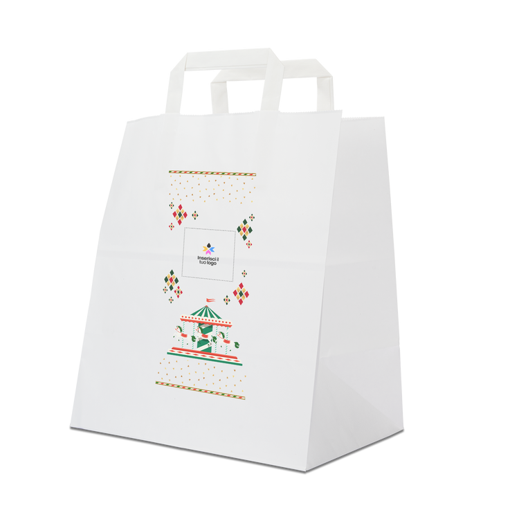 Shopper in carta Basic Take away bianco Natale- Printcentral - - -