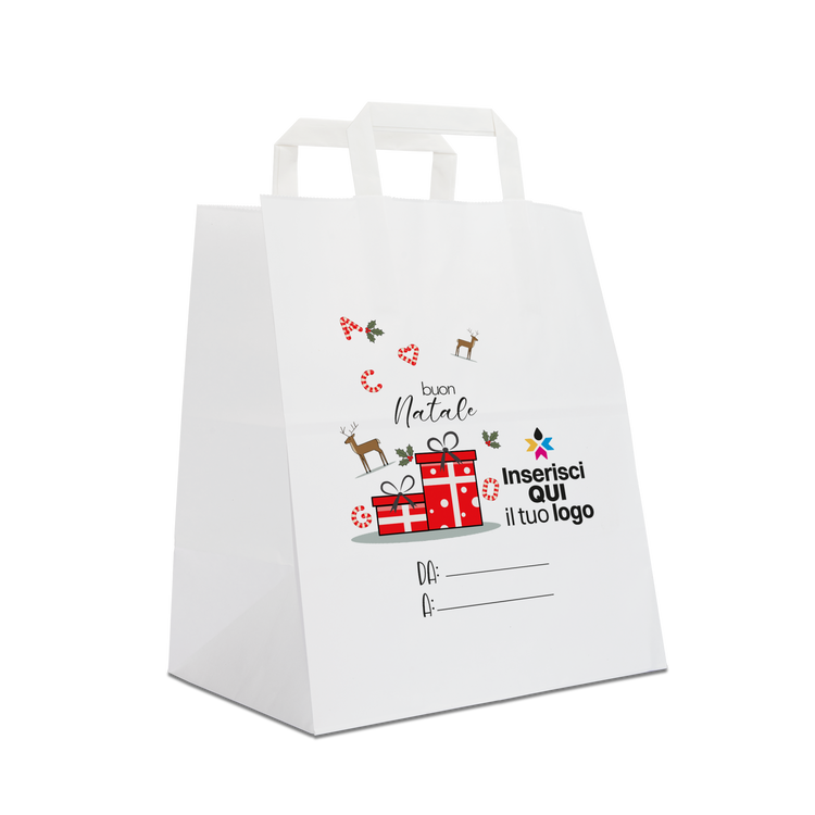 Shopper in carta Basic Take away bianco Natale- Printcentral - - -