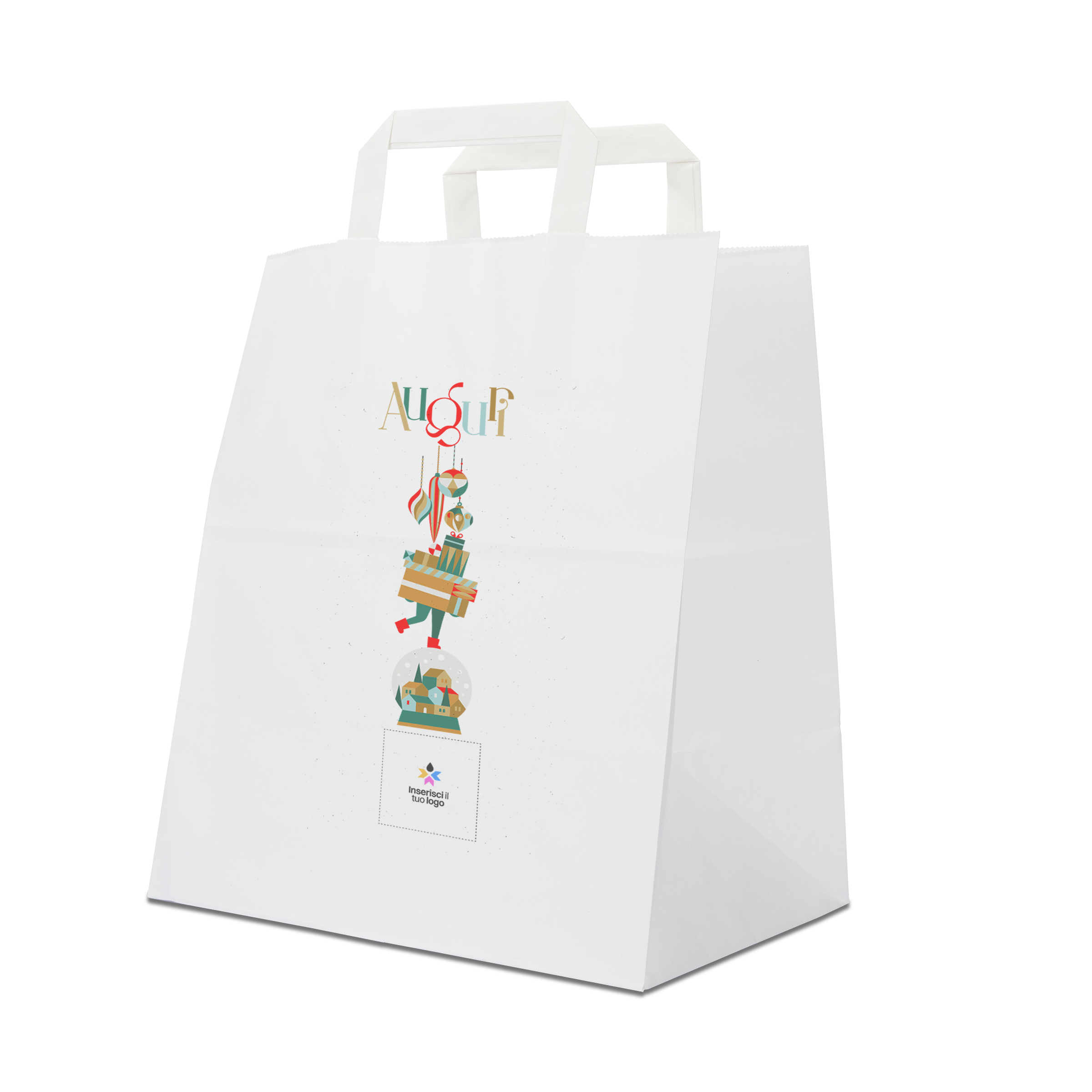 Shopper in carta Basic Take away bianco Natale- Printcentral - - -