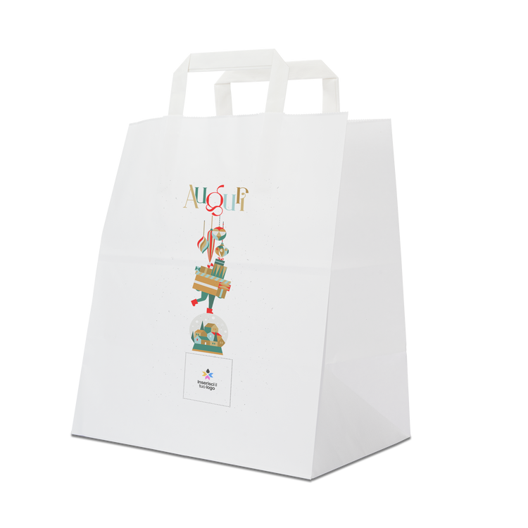 Shopper in carta Basic Take away bianco Natale- Printcentral - - -