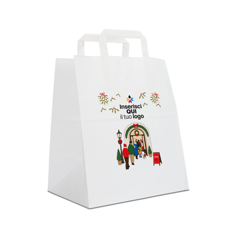 Shopper in carta Basic Take away bianco Natale- Printcentral - - -