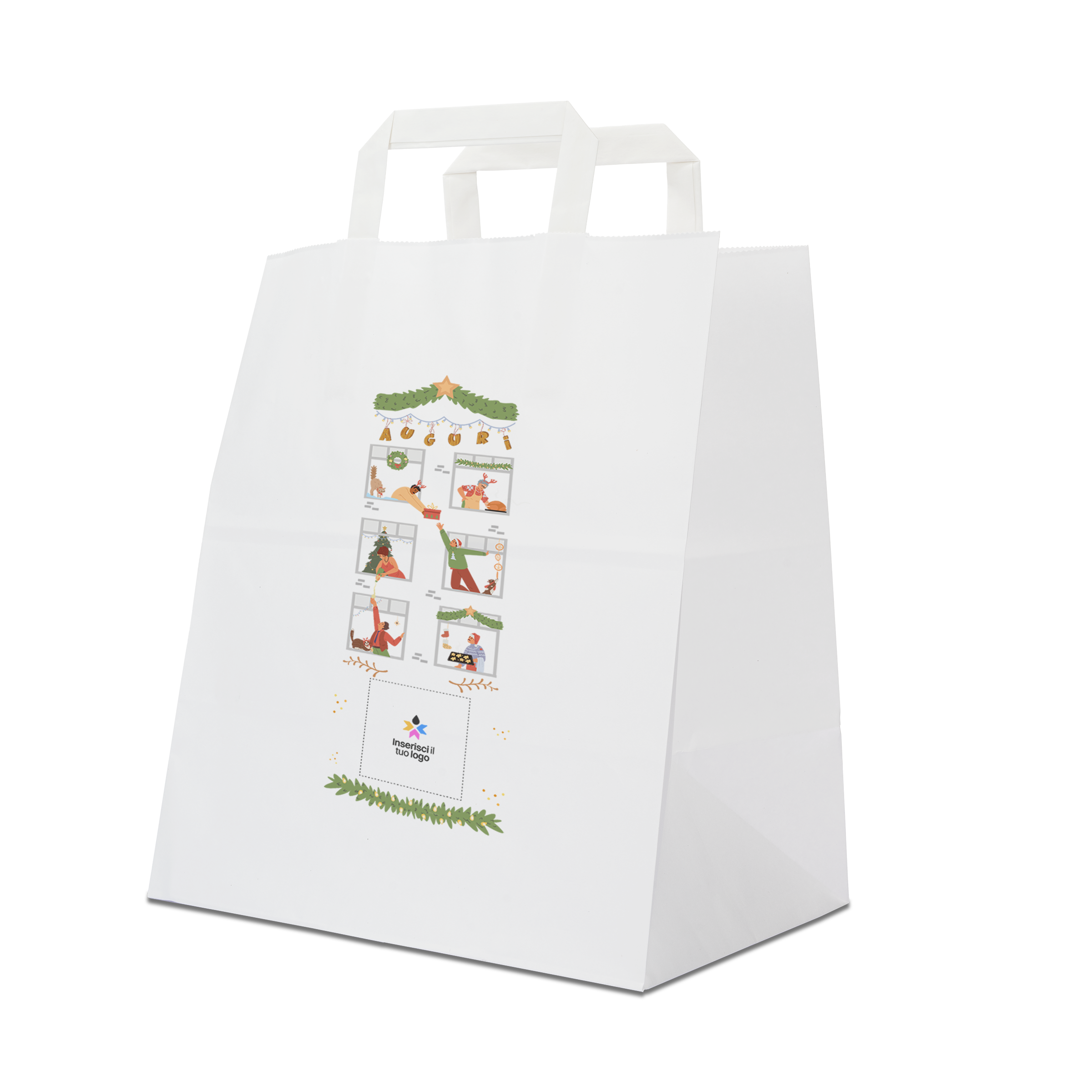 Shopper in carta Basic Take away bianco Natale- Printcentral - - -