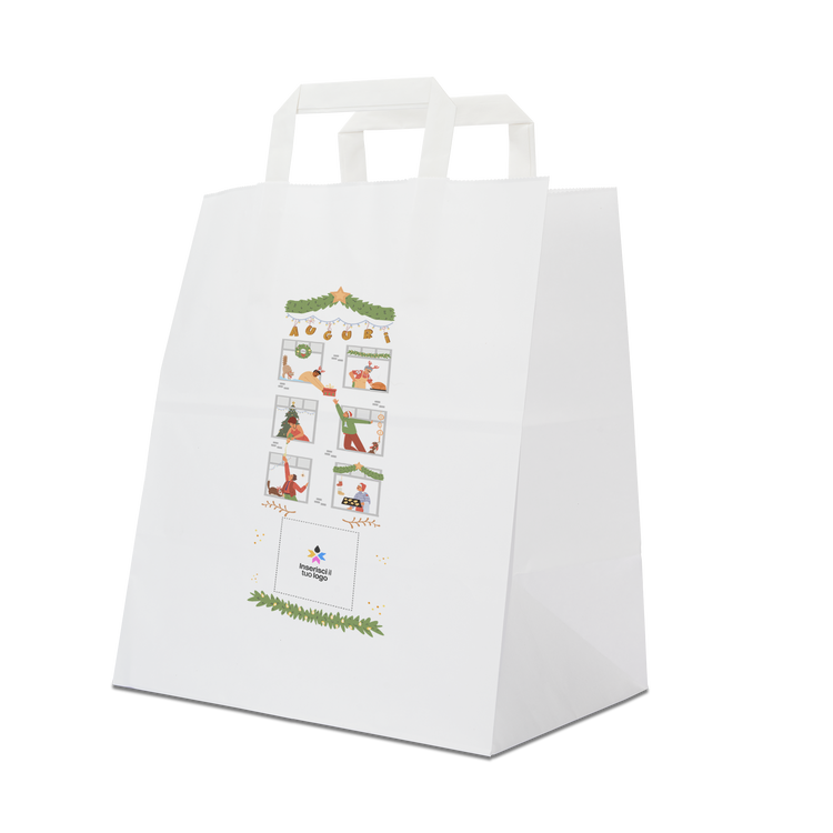 Shopper in carta Basic Take away bianco Natale- Printcentral - - -
