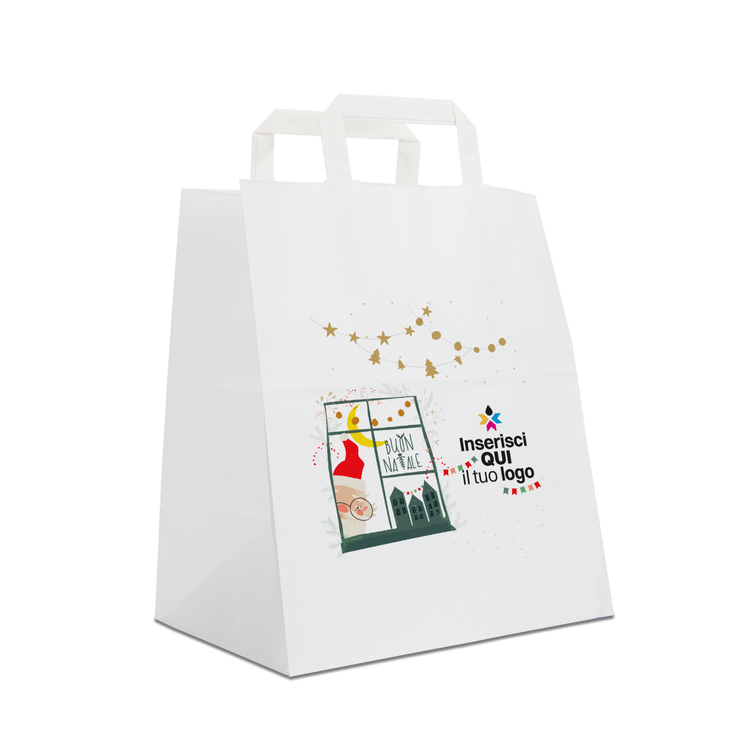 Shopper in carta Basic Take away bianco Natale- Printcentral - - -