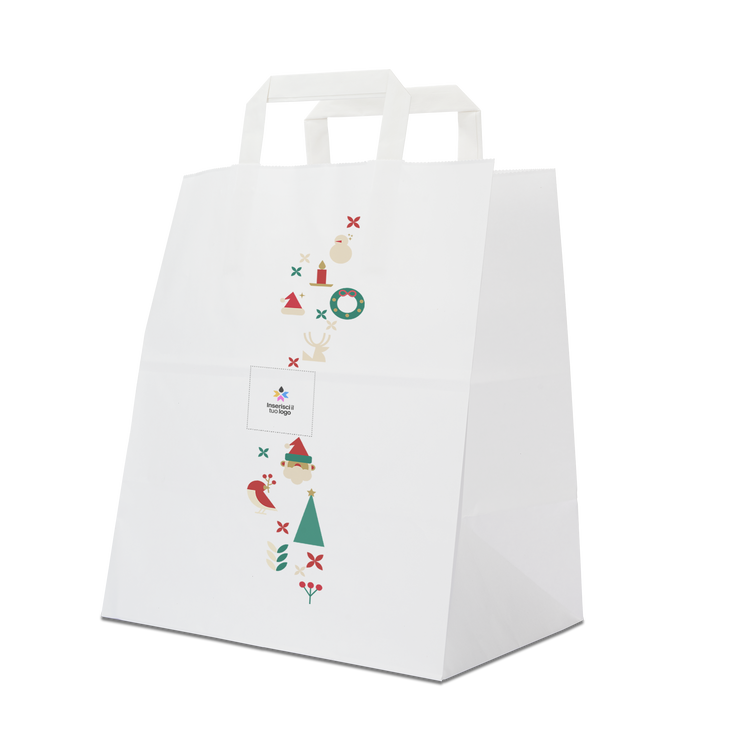 Shopper in carta Basic Take away bianco Natale- Printcentral - - -