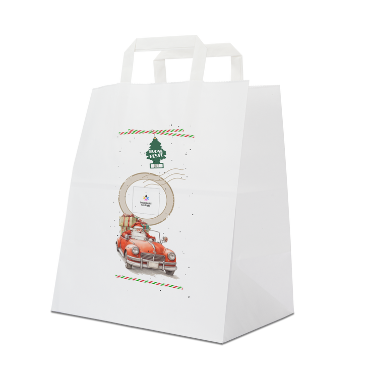 Shopper in carta Basic Take away bianco Natale- Printcentral - - -