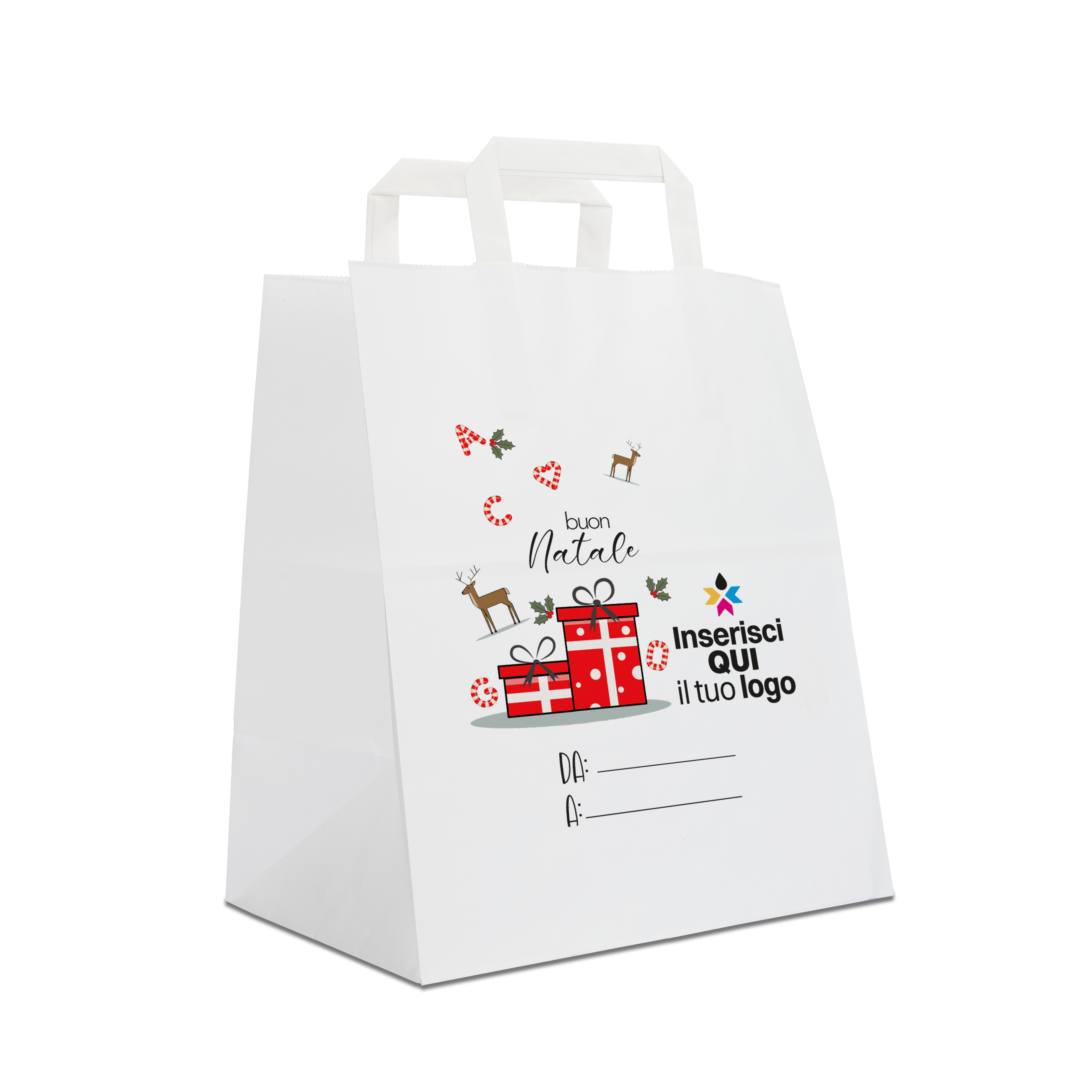 Shopper in carta Basic Take away bianco Natale- Printcentral - - -