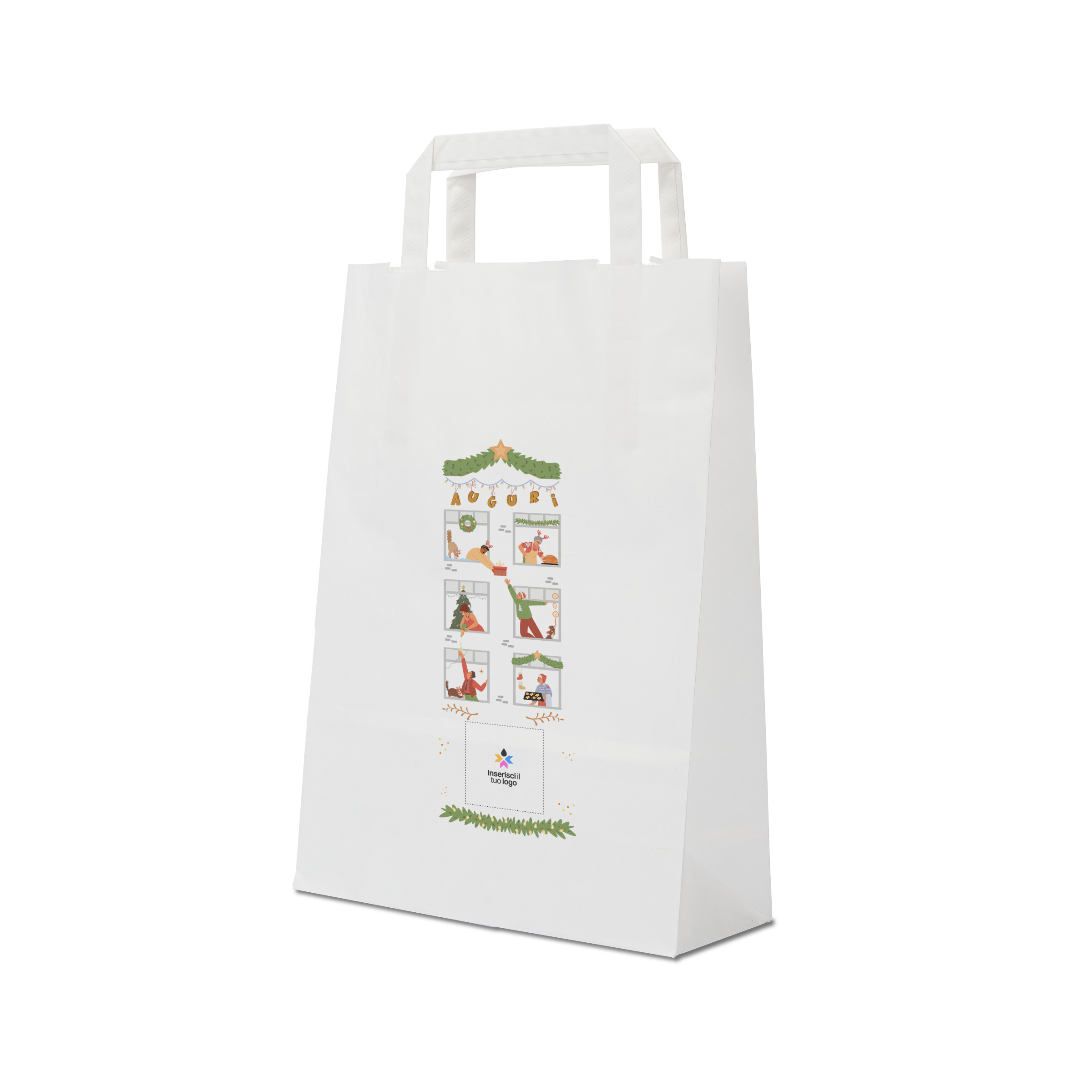Shopper in carta Basic bianco Natale- Printcentral - - -