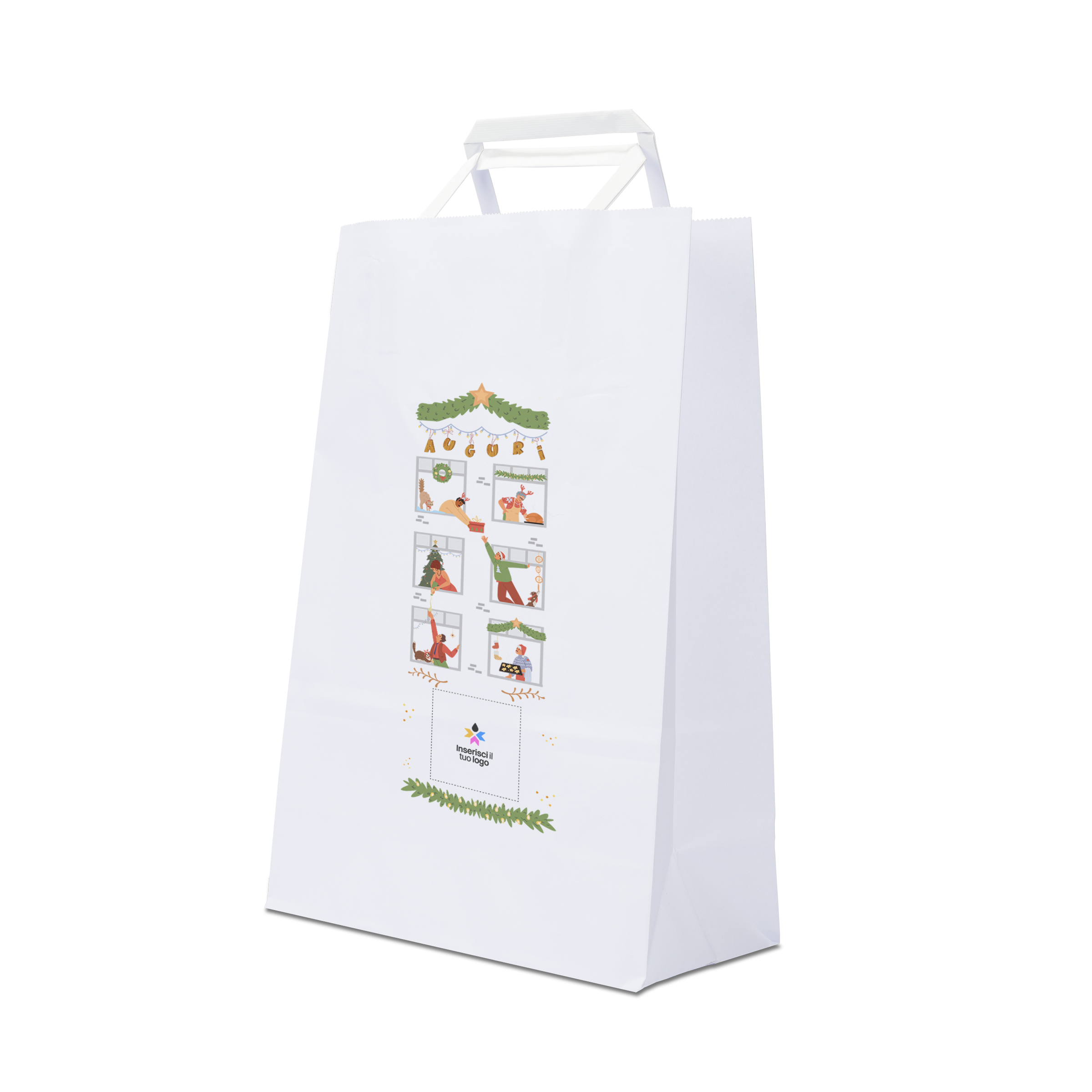 Shopper in carta Basic bianco Natale- Printcentral - - -