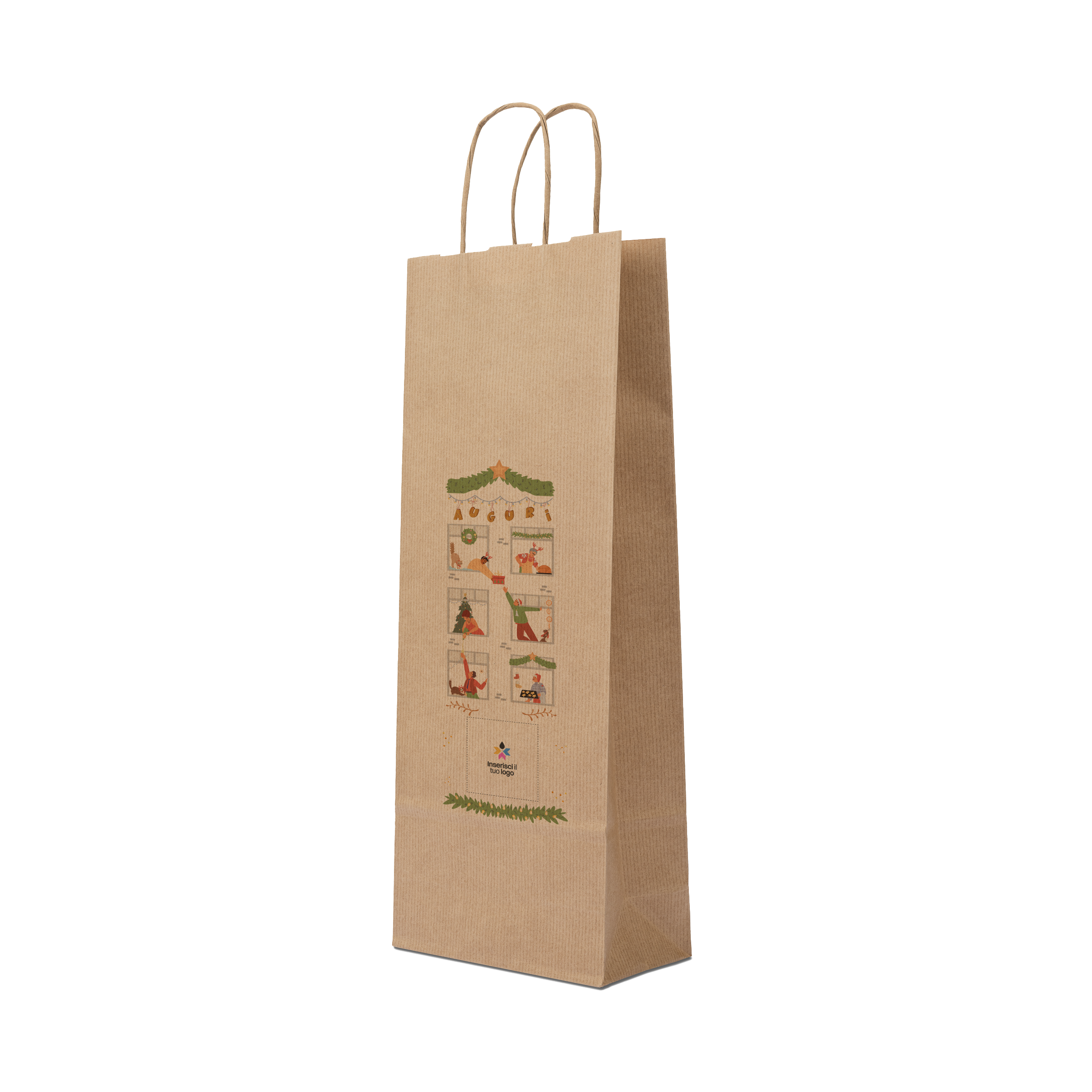 Shopper in carta portabottiglia Elegance avana Natale- Printcentral - - -