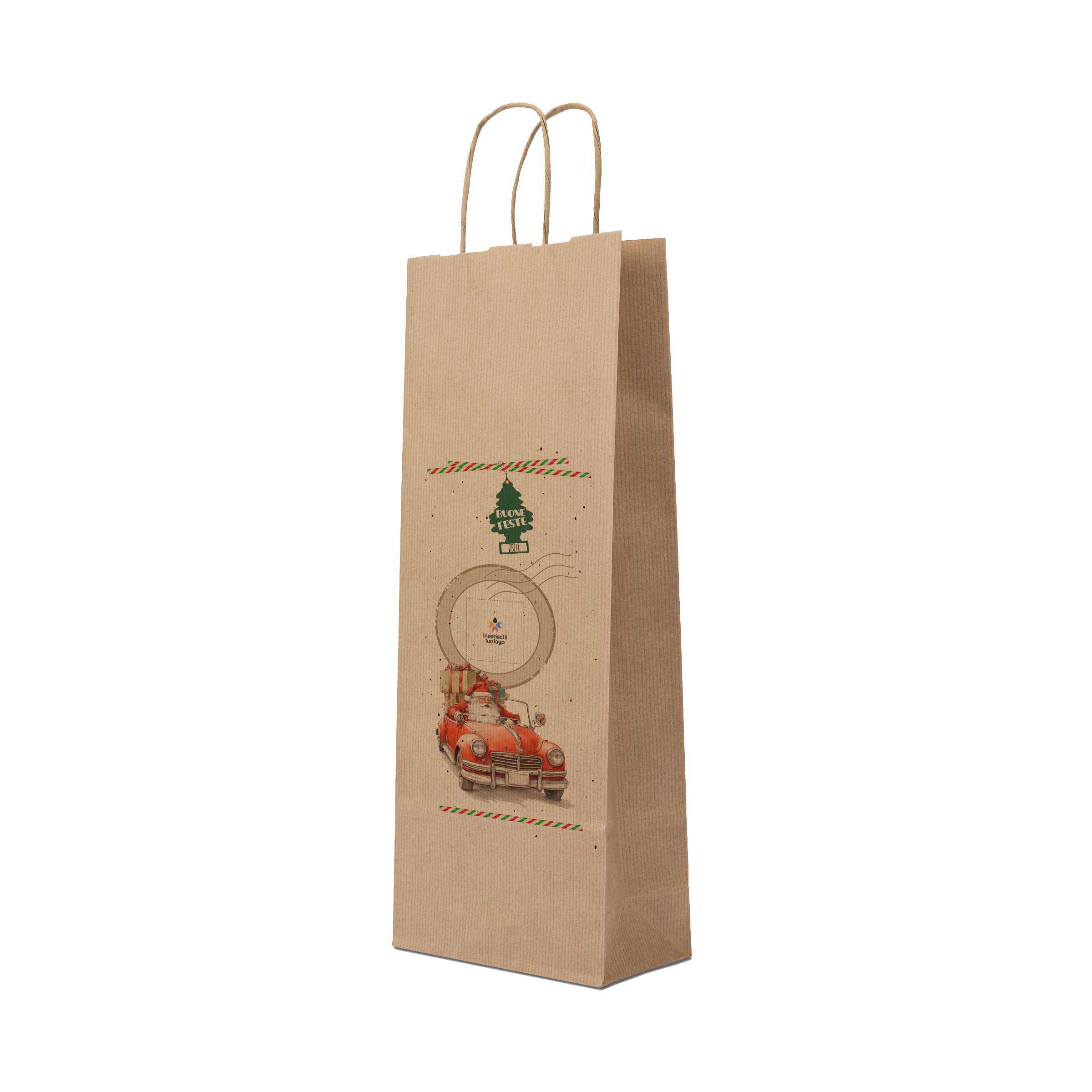 Shopper in carta portabottiglia Elegance avana Natale- Printcentral - - -
