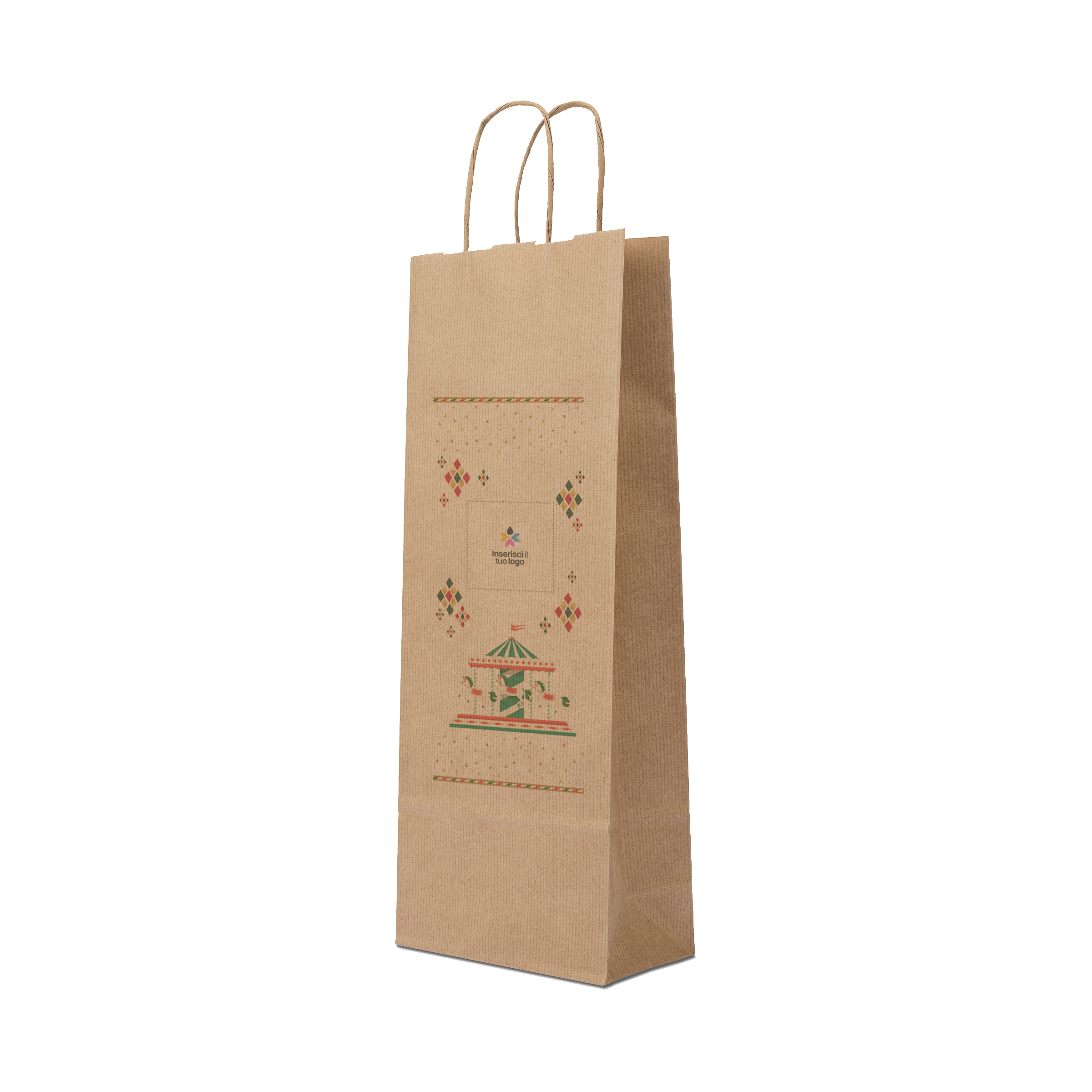 Shopper in carta portabottiglia Elegance avana Natale- Printcentral - - -