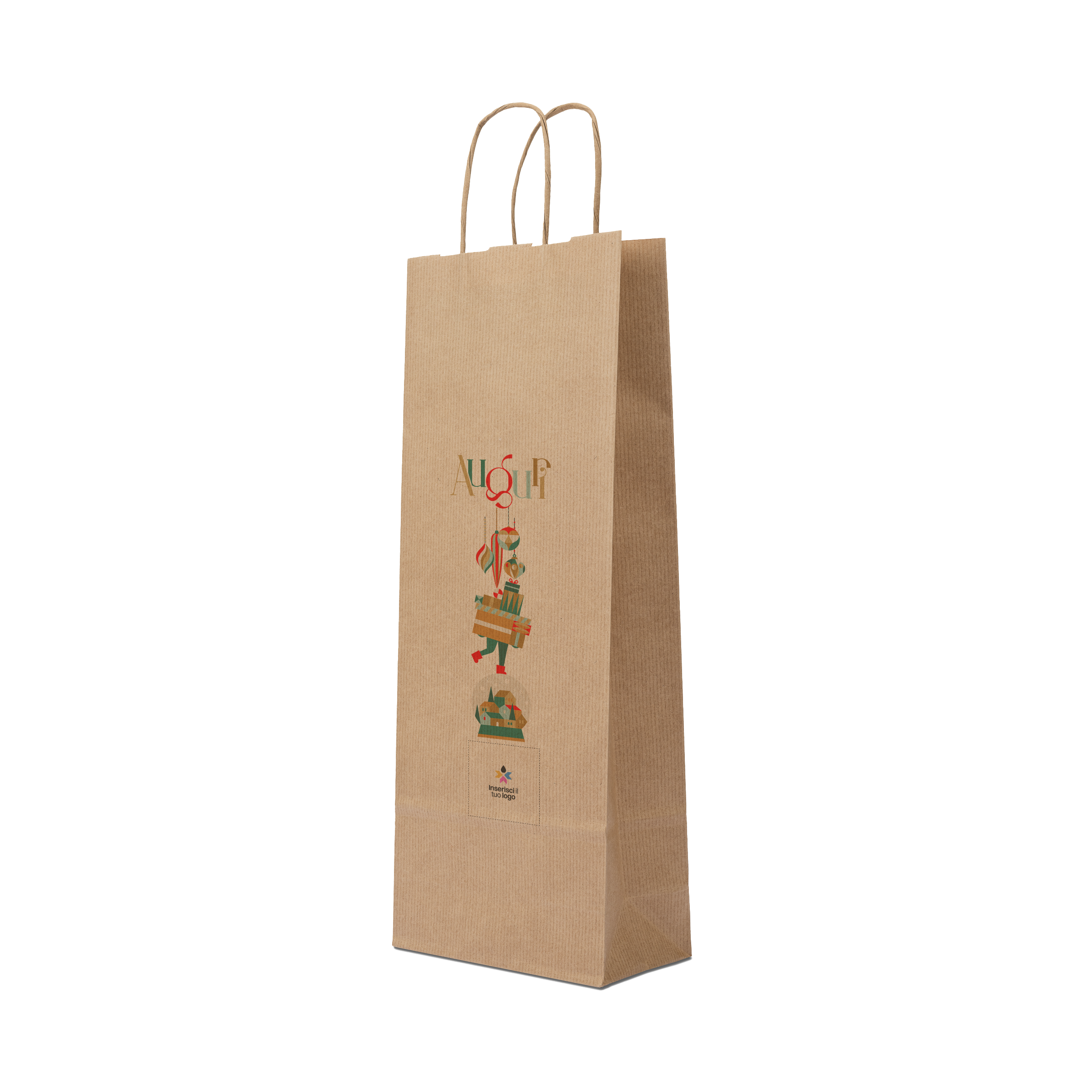 Shopper in carta portabottiglia Elegance avana Natale- Printcentral - - -