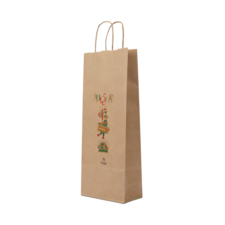 Shopper in carta portabottiglia Elegance avana Natale- Printcentral - - -