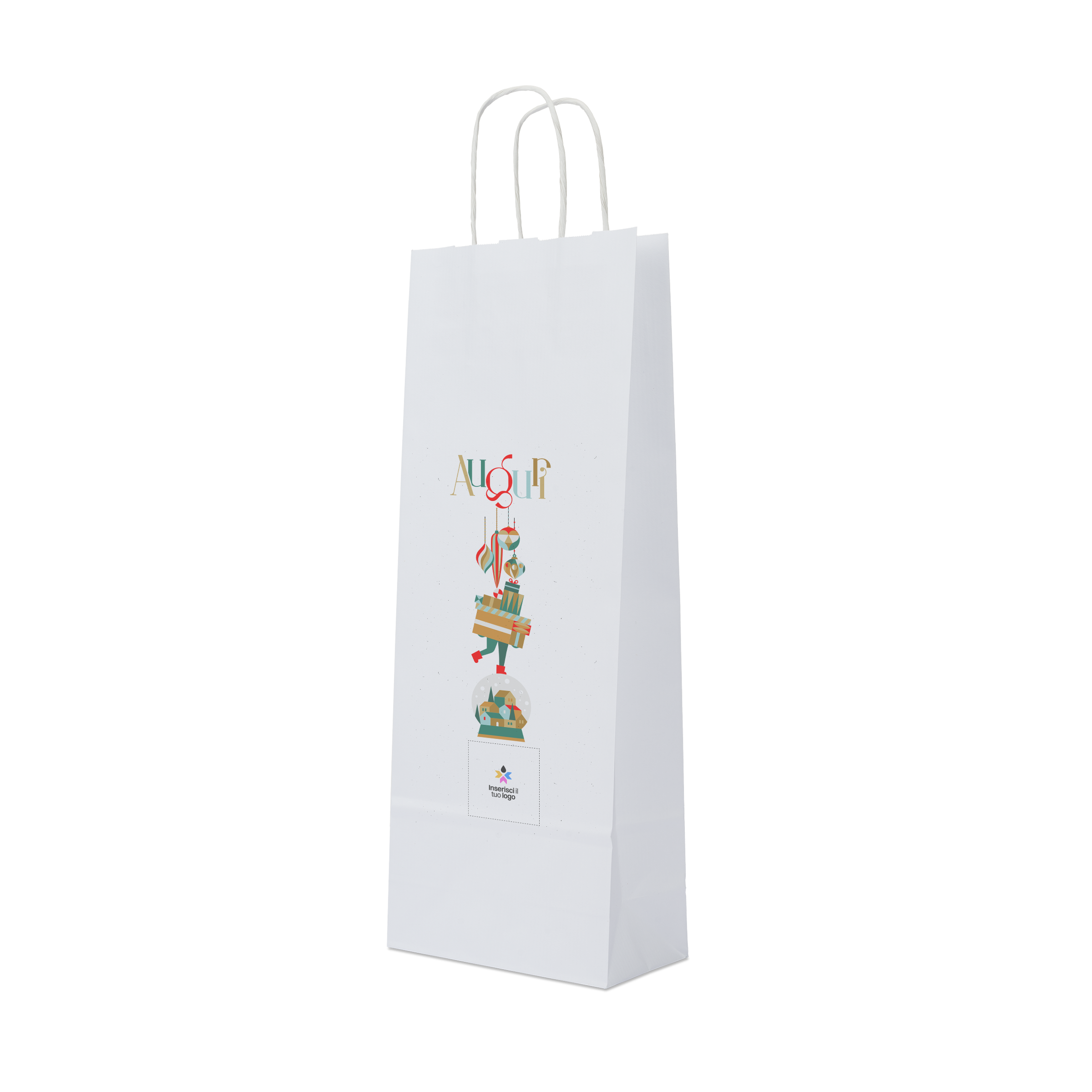 Shopper in carta portabottiglia Elegance bianco Natale