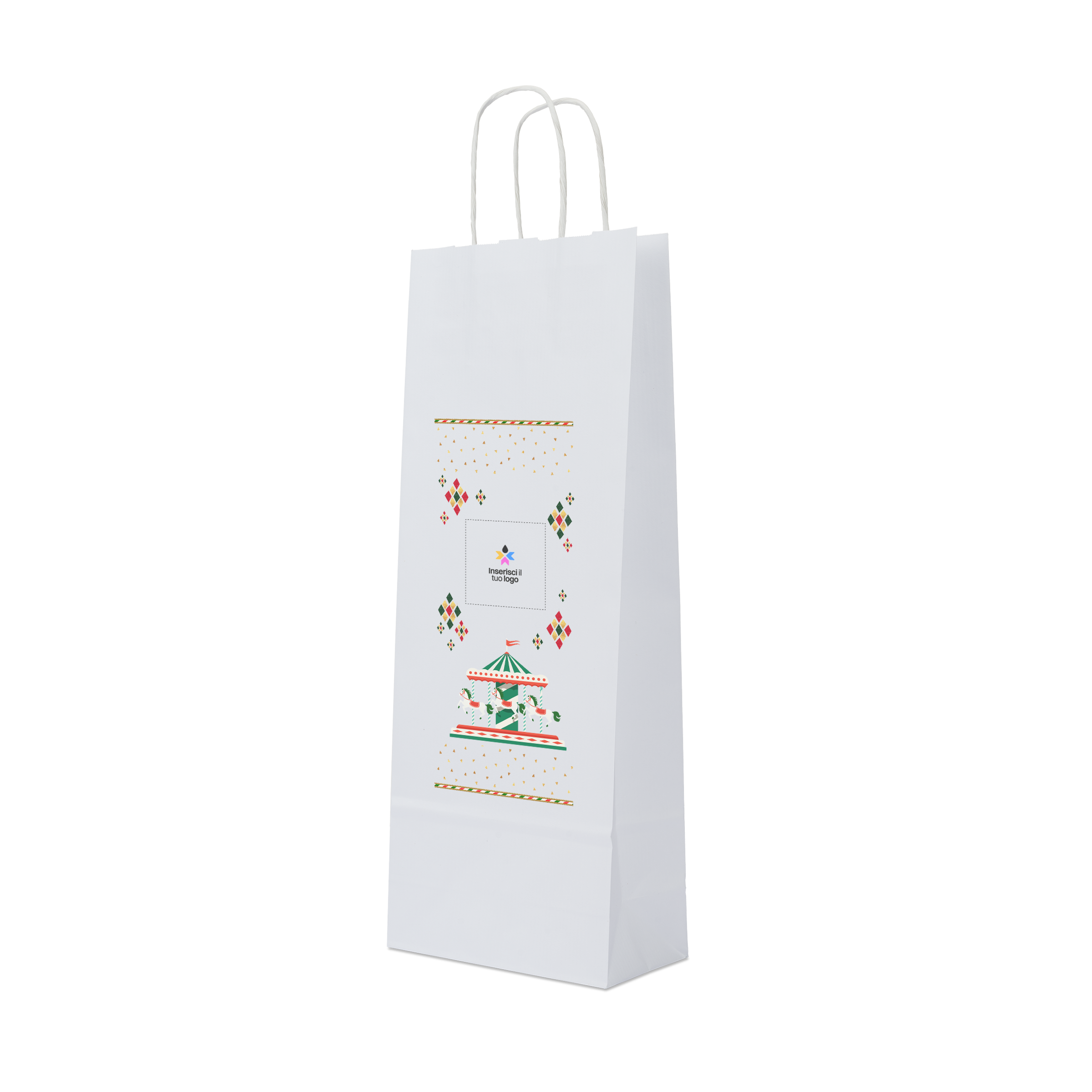 Shopper in carta portabottiglia Elegance bianco Natale- Printcentral - - -