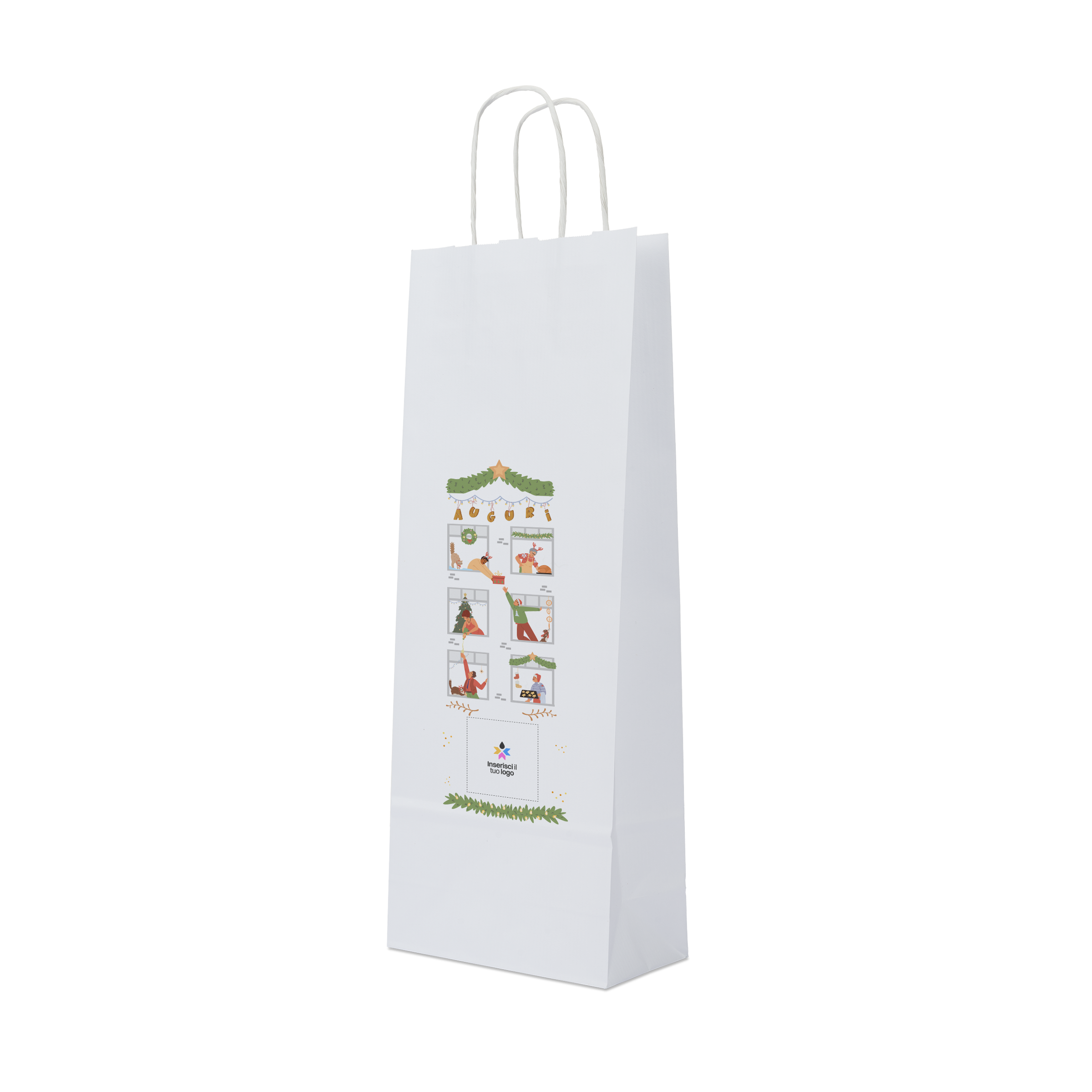 Shopper in carta portabottiglia Elegance bianco Natale- Printcentral - - -