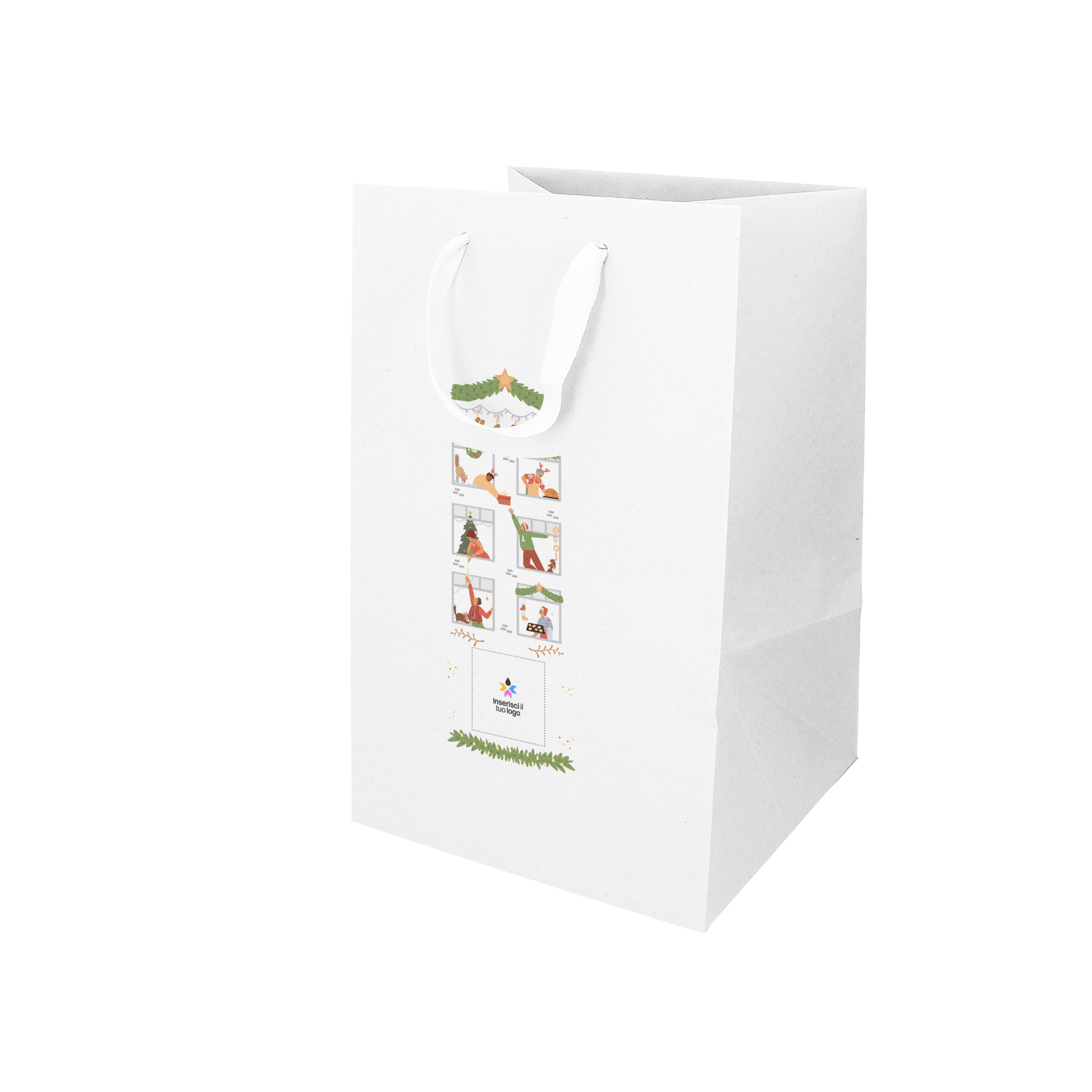 Shopper in carta Lux porta panettone bianco Natale- Printcentral - - -