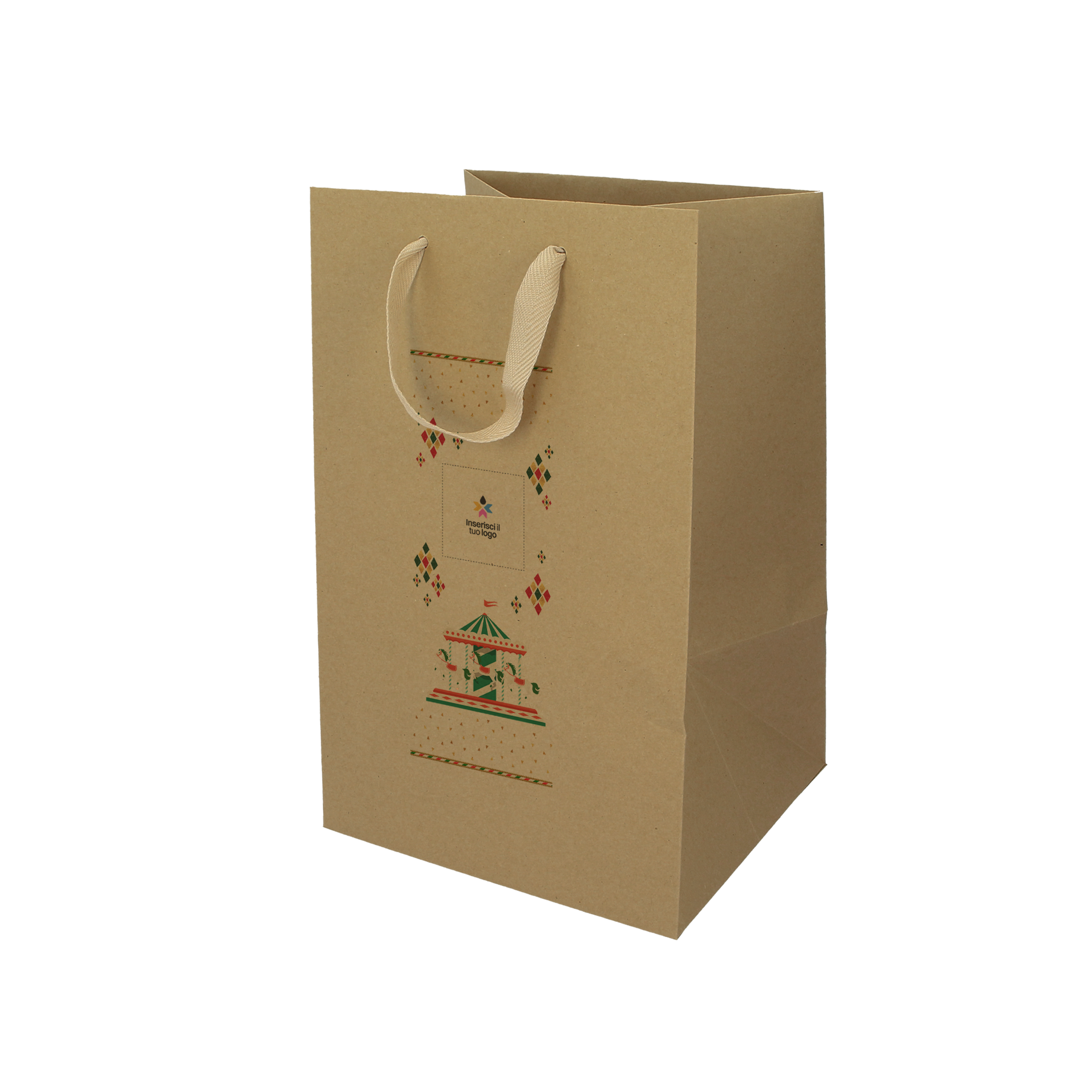 Shopper in carta Lux porta panettone avana Natale- Printcentral - - -