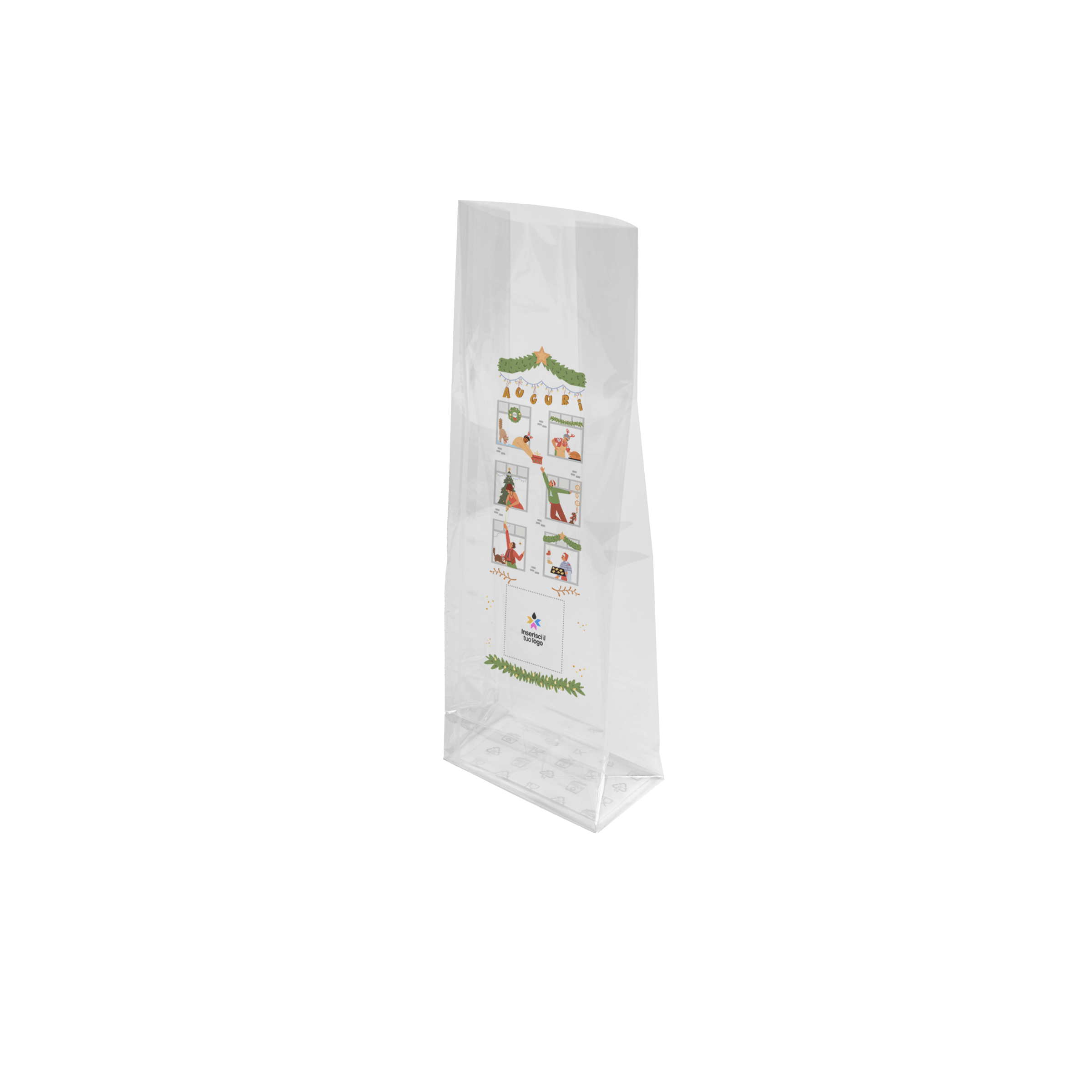 Sacchetti in polipropilene fondo quadro trasparenti Natale- Printcentral - - -