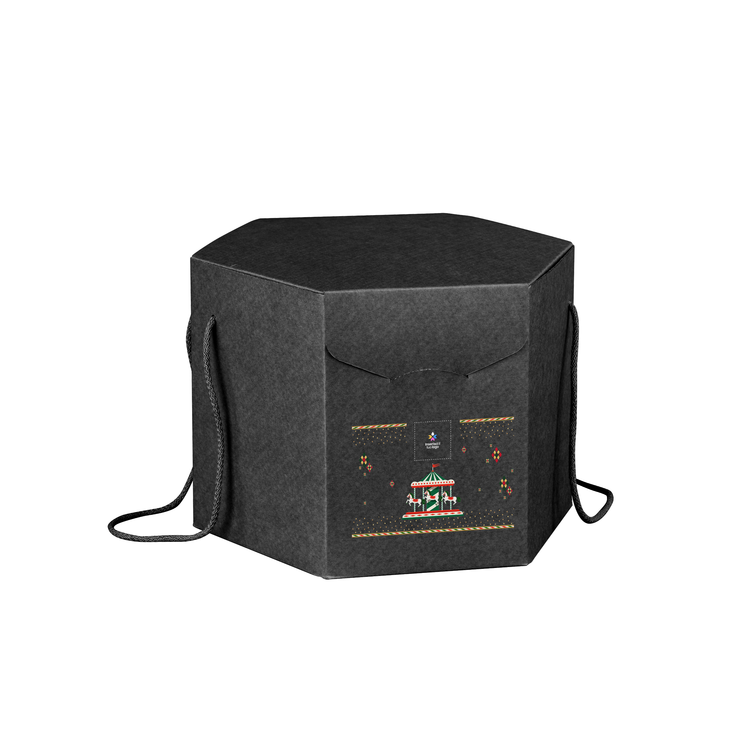 Scatole porta panettone esagonali seta nero- Printcentral - - -