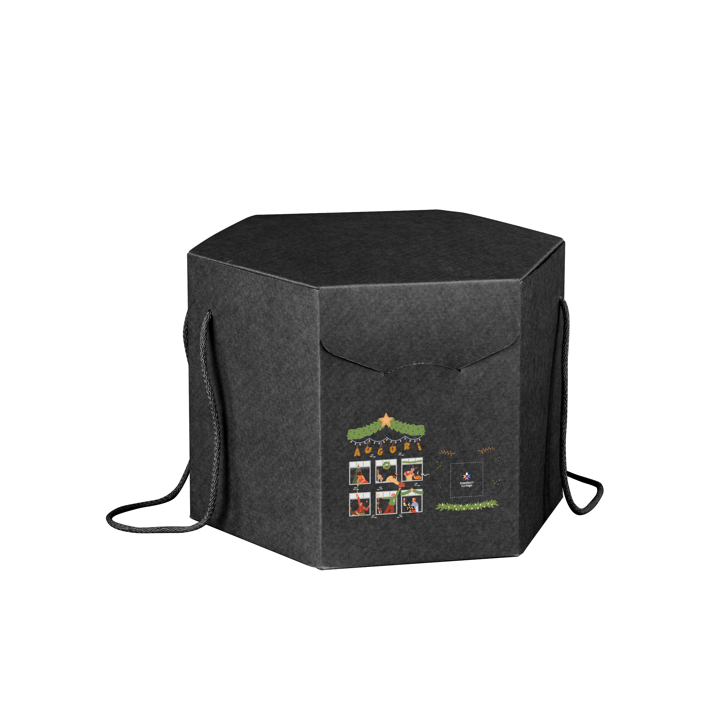 Scatole porta panettone esagonali seta nero- Printcentral - - -