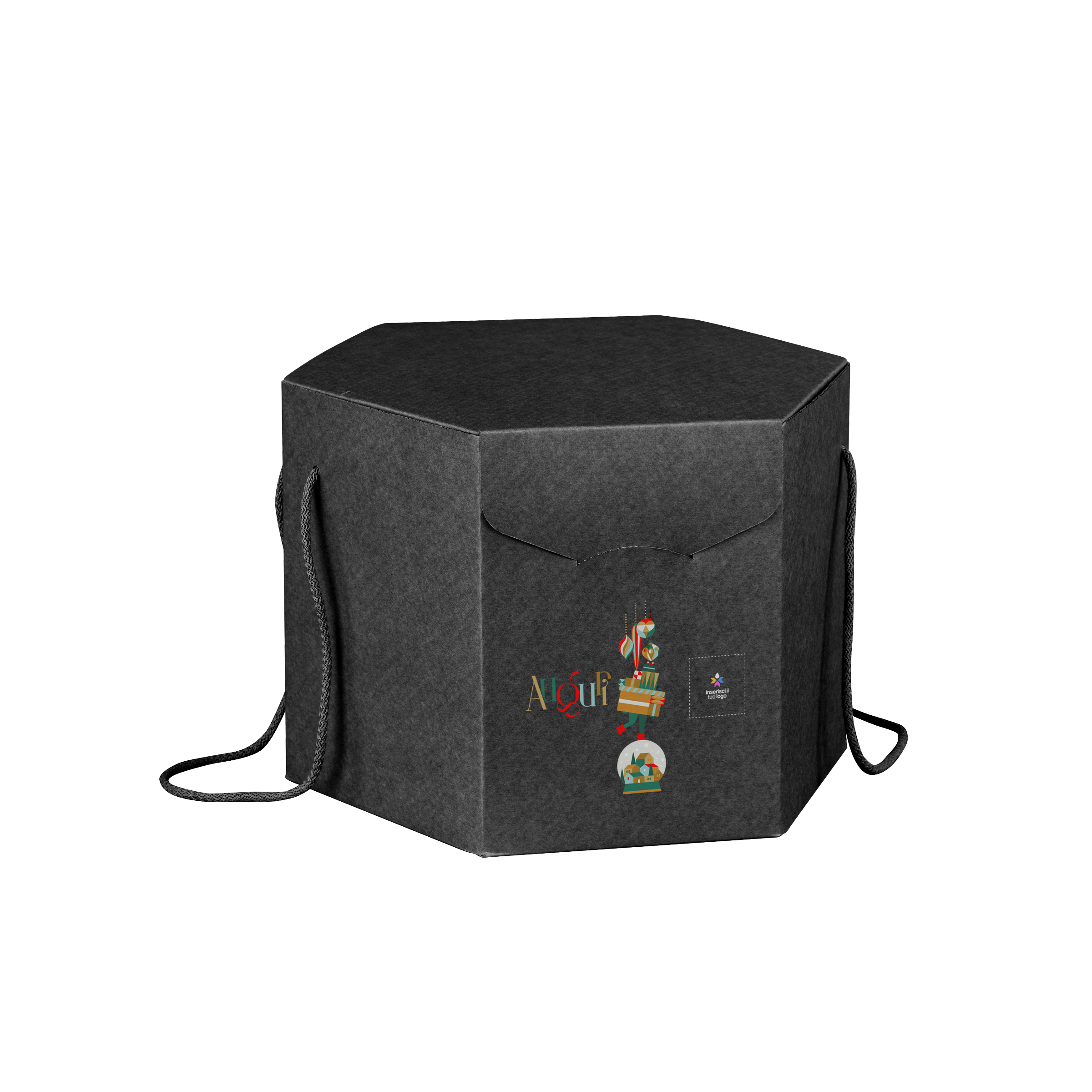 Scatole porta panettone esagonali seta nero- Printcentral - - -