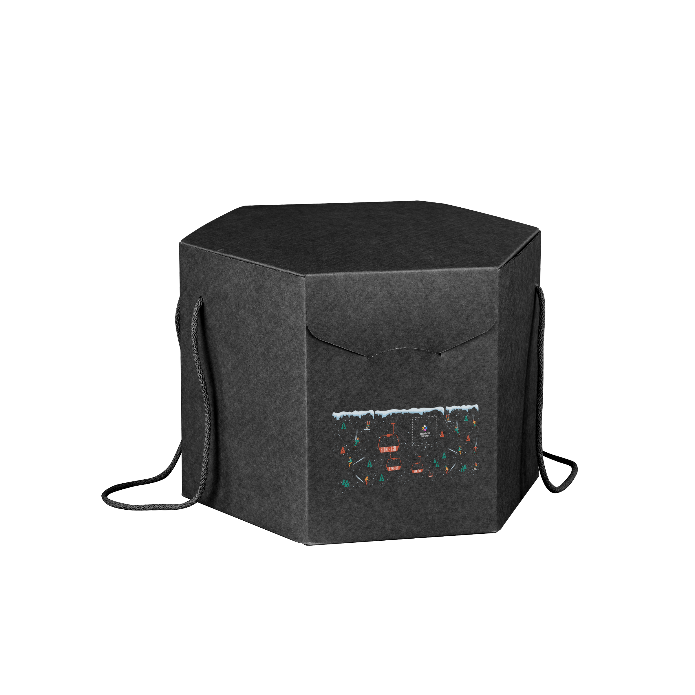 Scatole porta panettone esagonali seta nero- Printcentral - - -